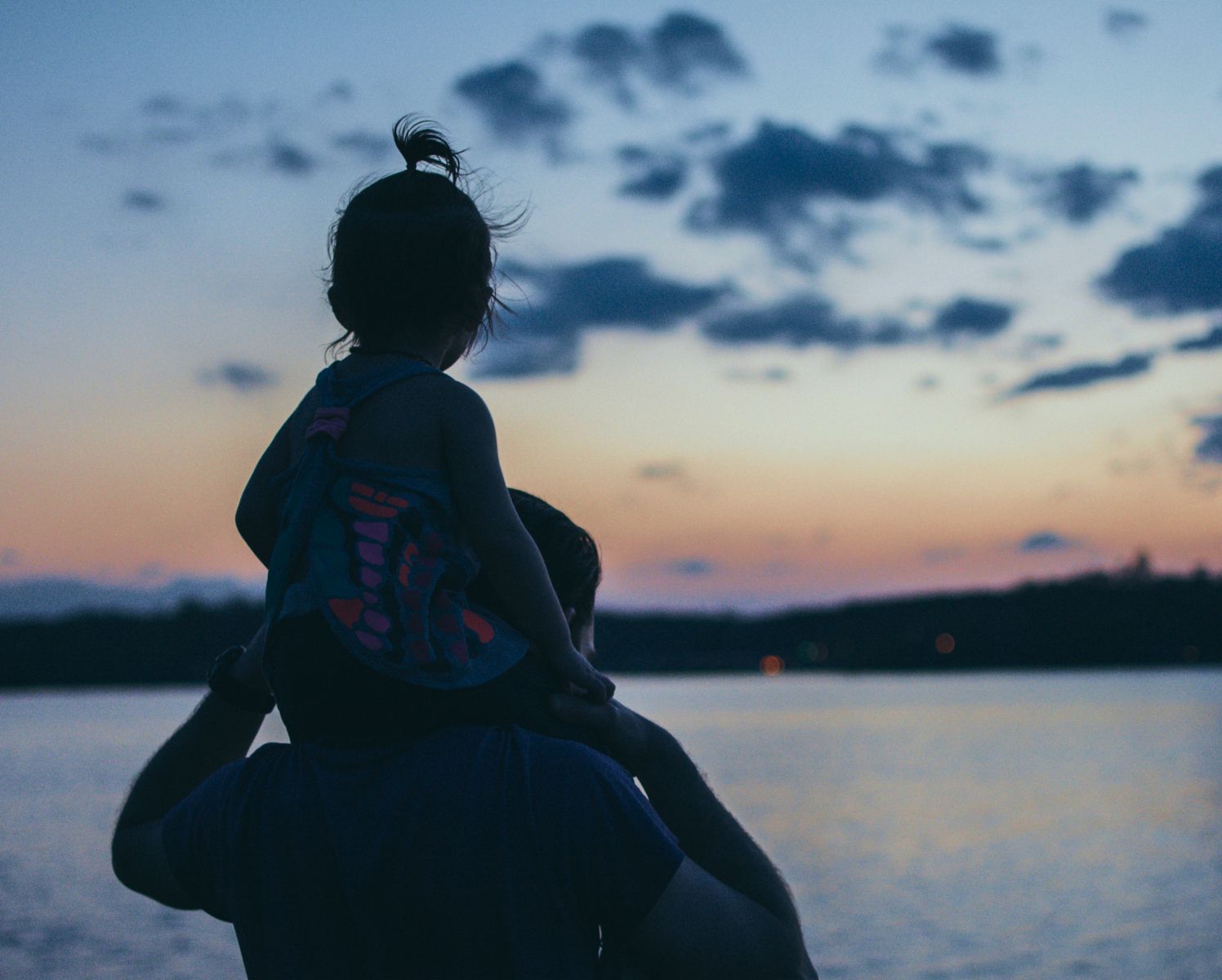 a small child on the shoulders of an adult